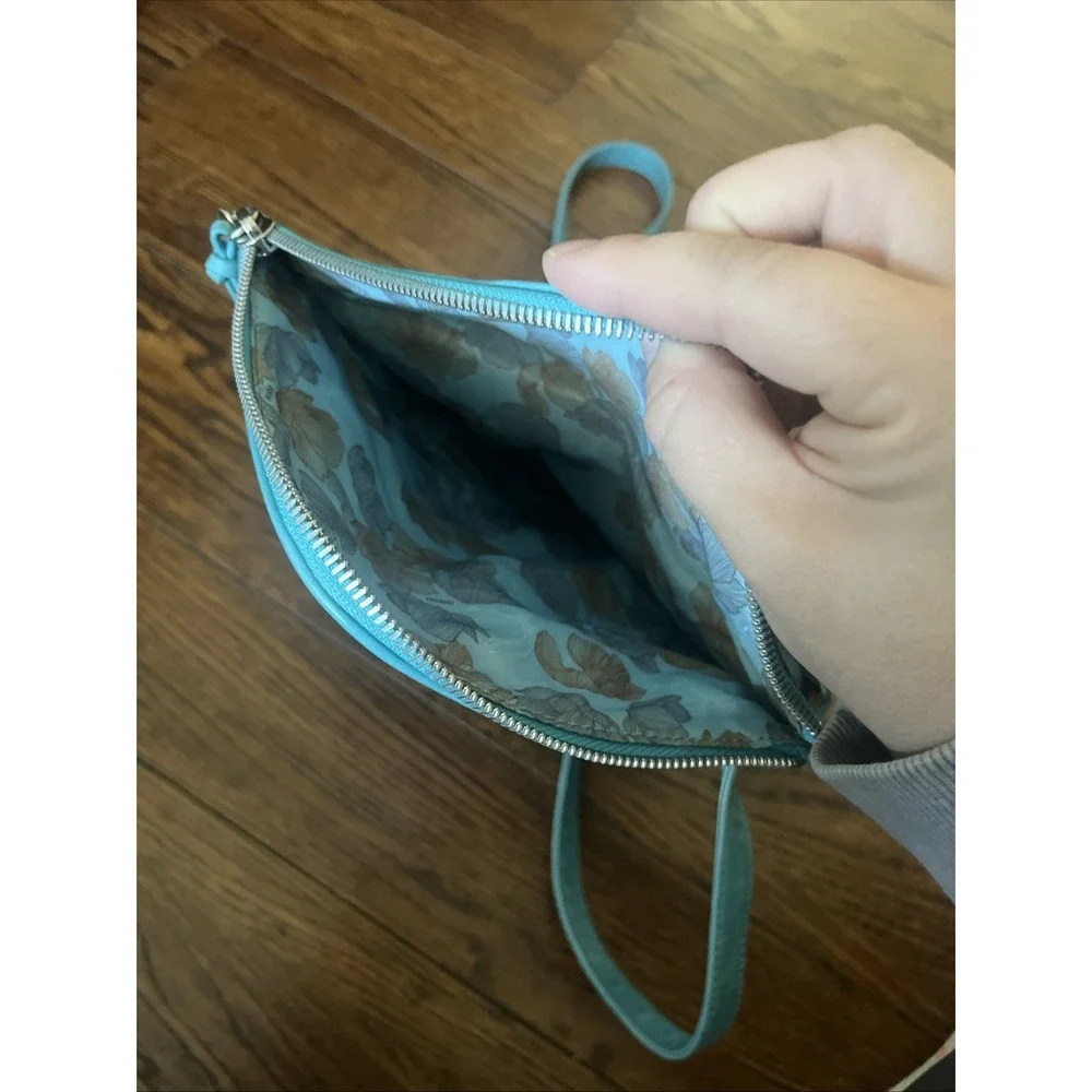 Hobo International Turquoise Leather Crossbody Small Zip Flap Purse Boho Chic